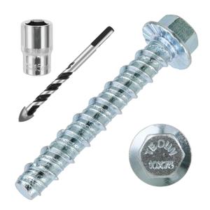 3/8 x 3 50pcs Concrete Screws, Nickel Plated Concrete Screw Drill Bit Set for Anchoring Masonry, Brick or Concrete Block (50pcs)
