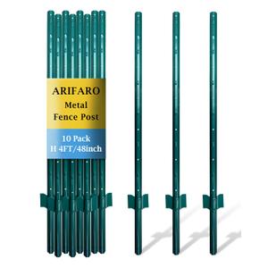 ARIFARO Fence Posts 4 Feet Sturdy Duty Metal Fence Post, Pack of 10, No Dig Garden U Post for Wire Fencing Steel Post for Yard, Outdoor Wire
