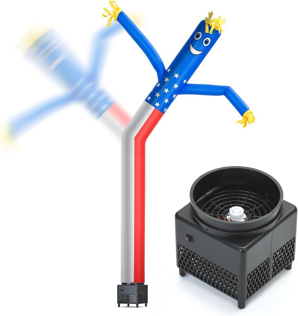 6ft American Flag Air Tube Dancer Inflatable Waving Tube Man with Lights & Built-in Blower - Wacky Waving Dancing Guy Set for Business Promotion
