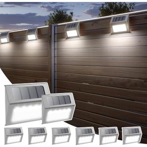 Otdair Solar Lights Outdoor Waterproof, Solar Fence Lights Auto On/Off, Bright LED Outdoor Lighting for Fence, Patio, Deck, Garden, Pathway (8 PCS, Silver-White)