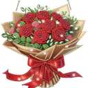 Bowetile Valentine's Day Diamond Art Hanging Kits for Adults, Diamond Art Suncatchers Red Rose Bouquet, 5D Special Shape Diamond Painting Flower Pendant Window Ornament Gifts for Home Door Wall Decor