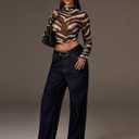 WDIRARA Women's Zebra Print Mesh Sheer T Shirts Mock Neck Long Sleeve Tee Y2k Fitted Crop Tops Army Green Large