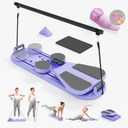 Pilates Board Reformer Premium 15-in-1 Upgraded Foldable - Portable Home Gym Digital Display, Resistance Bands,Balance Board and Timer - Ideal for Abs, Core and Full-Body Workout for Women (Purple)