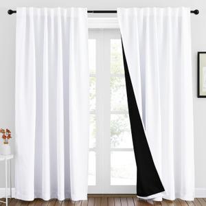 NICETOWN 100% Blackout Window Curtains, Cold and Full Light Blocking Drapes with Black Liner for Nursery, 84 Inches Thermal Insulated Draperies for Living Room (Pure White, 2 Pieces, 70 inches Wide)