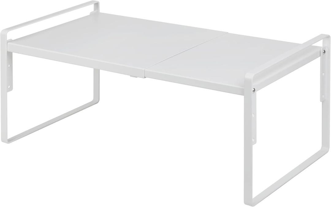 Nxconsu Cabinet Shelf Expandable Height Adjustable Shelf Organizer Riser for Kitchen Cabinet Pantry Cupboard Under Sink Countertop Organization Storage Space Saver Stackable Heavy Duty Metal White XXL (12D * 13.8-24.8W * 9.7H)