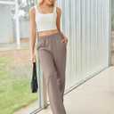 PINSPARK Women's High Waisted Straight Leg Sweatpant Comfy Interior Drawstring Workout Sweat Pants Pocket Fall Casual Pant (M)