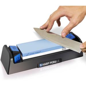 Sharp Pebble Complete Whetstone Knife Sharpening System 1000/6000 Grit Wet Stone Sharpener Kit with Built-In Angle Guides (15/17/20/22) Beginner-Friendly