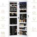 Full Length Mirror Jewelry Cabinet Organizer Lockable Door Wall-Mounted Jewelry Armoire with Shelves and Behind-the-Door Storage - White