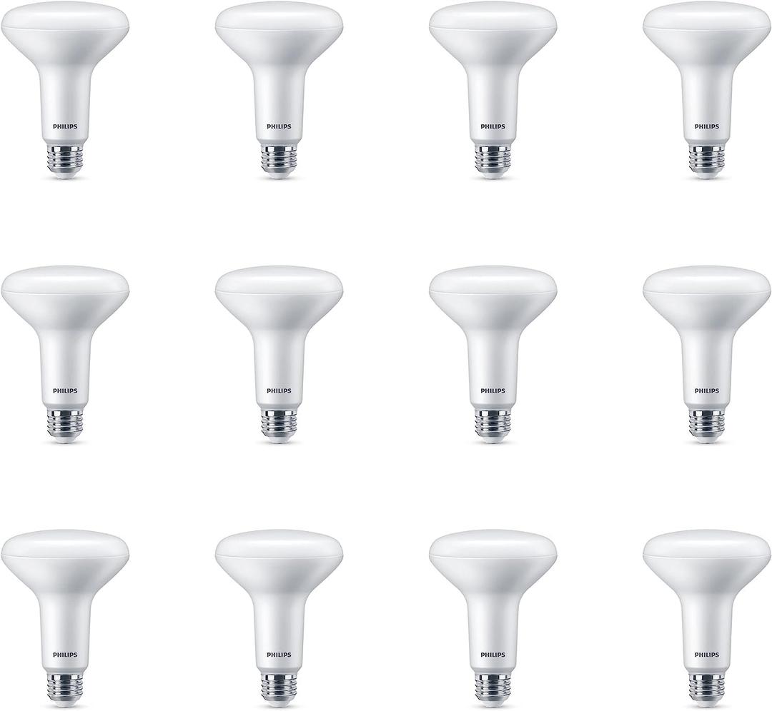 PHILIPS LED 65W BR30 12-Pack Basic LED Soft White (2700K) 650 Lumen (7.2W = 65W) Dimmable Frosted Flicker-Free Light Bulbs