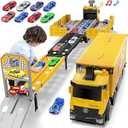 Carrier Truck Race Track Boys Toys, Foldable 3 Layer Toddler Track Playset,Toy Truck Transport Car Carrier & 8 Race Cars, Truck Toddlers Toys B-Day Gifts for Age 3 4 5 6+ Years Old Boys Toy, Yellow