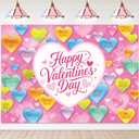 Happy Valentine's Day Banner Backdrop 8x6FT Pink Love Heart Valentines Photography Background Colorful Heart Valentines Party Decorations Photo Props (8x6FT: 96x72 inch)