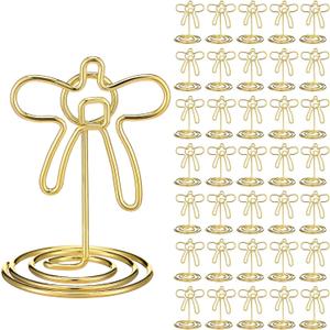 36 Pcs Coquette Bow Table Number Holders Gold Place Card Holders Photo Clip Stand Name Card Food Table Sign for Centerpieces Wedding Reception Birthday Party Decorations