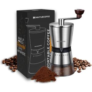 Manual Coffee Grinder with 8 Adjustable Coarseness Settings, Hand Crank Coffee Mill with Ceramic Burr for Espresso Beans, French Press, Pour Over, Drip Coffee  Rustproof, Non-Dulling (6.5 oz Glass Jar-8 Level Settings)