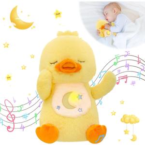 MIAODAM Breathing Stuffed Animal Duck Plush with Realistic Breathing Action and Lighted Music Perfect for Babies and Kids