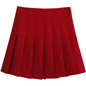 Women's High Waist A-Line Pleated Mini Skirt Short Tennis Skirt (Red, S)