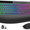 Wireless Keyboard and Mouse Combo - 4000mAh Rechargeable Backlit Keyboard with Wrist Rest & Phone Holder, Full Size Quiet Typing 2.4G USB-A/Type-C for PC, Laptop, Windows, Mac, Trueque KM22 Ultra, Black