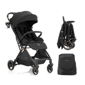 Gromast Gravity Folding Baby Stroller - Portable Travel Toddler Stroller w/Adjustable Backrest, Canopy & Cup Holder, Lightweight and UV Protected, One-Hand Automatic Folding - Black