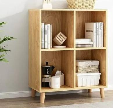 Lkeiyay Wooden 4 Cube Open Bookcase,2 Tier Mid-Century Bookshelf with Legs, Modern Storage Display Cabinet Organizer Bookshelves for Bedroom,Living Room,Office (Rustic Brown)