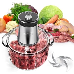 Electric Meat Grinder 850W Food Chopper Food processor with LED timer one 16cup thick glass bowl, 2 sets three-layers 6 blades cutter