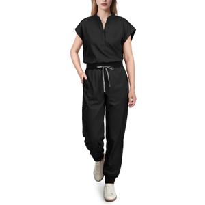 Scrubs for Women Set, Cool Stretch Jogging Scrub Nurse Uniform Set, Comfortable Breathable Scrub Tops and Scrub Pants (Small, Black)