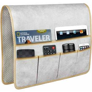 HAOMAIJIA Anti Slip Sofa Armrest Organizer Arm Chair Bedside Caddy Storage Organizer For Recliner Couch With 6 Pockets For Cell Phone Tv Remote Control Magazines (light grey) (35 inches  19.3 inches)