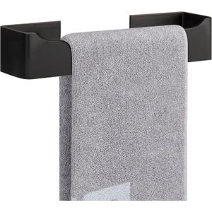 NearMoon Self Adhesive Hand Towel Holder/Towel Ring, Stainless Steel Hand Towel Bar Rustproof Stick on Wall-Towel Rack for Bathroom/Kitchen, Square Sticky and Wall Mounted (9 Inch, Matte Black)