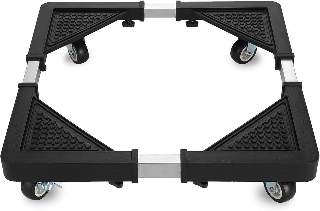 Mini Fridge Stand with 4 Locking Wheels 17.7"-25.6" Adjustable Dolly Washing Machine Stand Basefor Furniture Portable Refrigerator Dryer StandBlack
