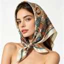 ANDANTINO 100% Pure Mulberry Silk Small Square Scarves -21'' x 21''- Digital Printed Neckerchief Women Men Lightweight Scarf