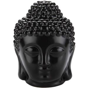 Tvoip 1PCS Ceramic Buddha Head Essential Oil Burner with Candle Spoon, Aromatherapy Wax Melt Burners Oil Diffuser Tealight Candle Holders Buddha Ornament for Yoga Spa Home Bedroom Decor Gift (Black)