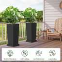 Metal Tall Outdoor Planters Set of 2, 28 inch Durable Tall Planters with Rust-Proof Coating & Drainage Insert Shelve & Trays, Black Outdoor Planters for Porch, Garden, Patio, Yard