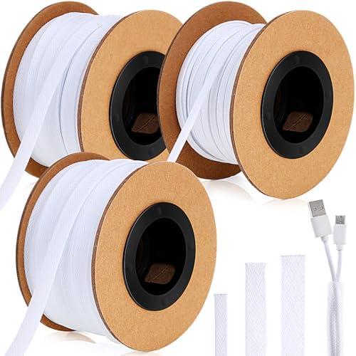 Pangda 300 Feet 1/ 4, 1/ 2, 3/ 8 Inches Wire Loom PET Expandable Braided Sleeving Braided Sleeve for TV, Computer, Home Theater (White)
