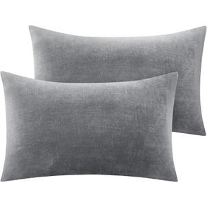 BEDELITE Flannel King Size Pillow Cases Set of 2, Super Soft Fleece Pillowcases with Zipper for Bedroom, Sofa, Couch, Luxury Cozy Fuzzy Velvet Pillow Shams for All Seasons(20x36 Inches, Gray)