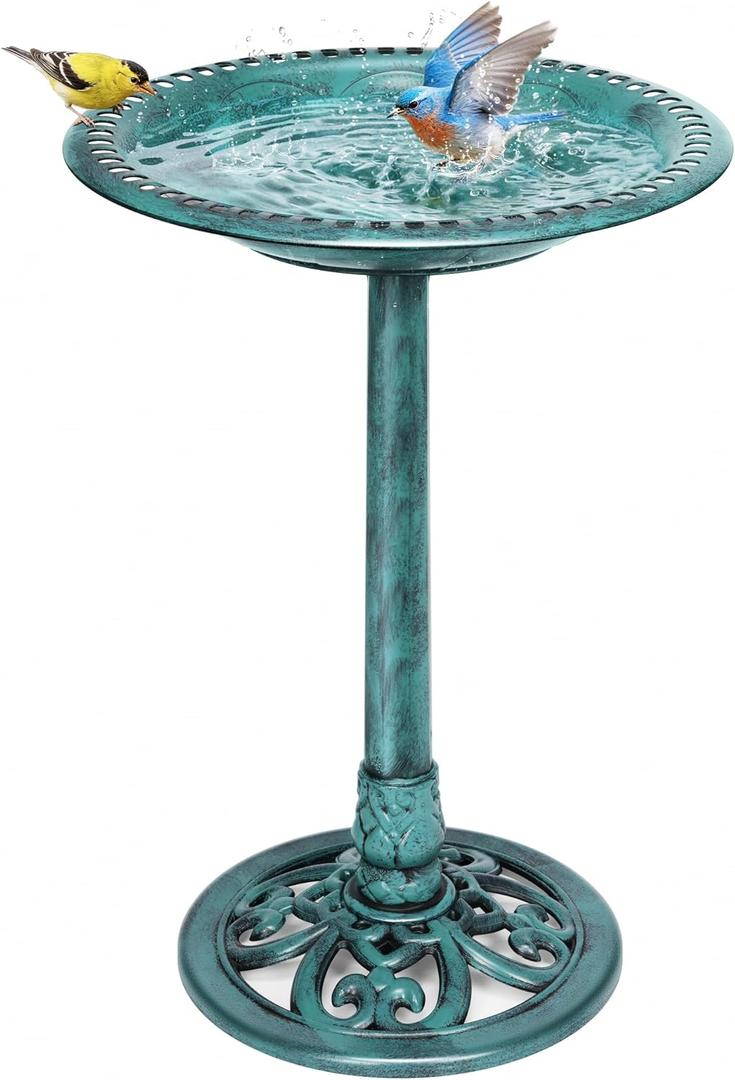 VIVOHOME Bird Bath for Outside, Polyresin Pedestal Bird Baths for Outdoor, Garden, 28 Inch Height Weather-Resistant Birdbaths with 20" Bowl, Green