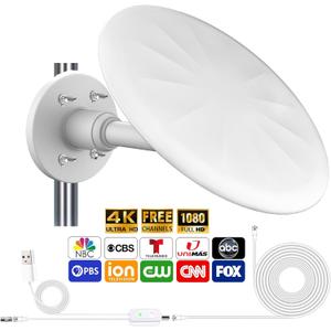 Outdoor TV Antenna for Smart TV, 720 Omni Directional Reception Digital HD Antenna Signal, with 35ft HDTV Cable, Super Signal Booster, for Attic/Camping/RV/Boat, 2025 Latest (White, Larger)