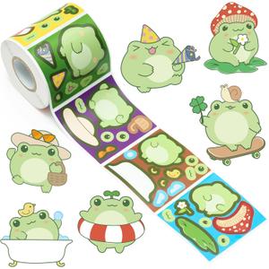 ANGOLIO 300Pcs Cute Frog Make A Face Stickers Scene Roll DIY Make Your Own Cartoon Frog Stickers Kawaii Animals Vinyl Waterproof Decals DIY Art Crafts for Kids Class Holiday Party Favor Birthday Gifts
