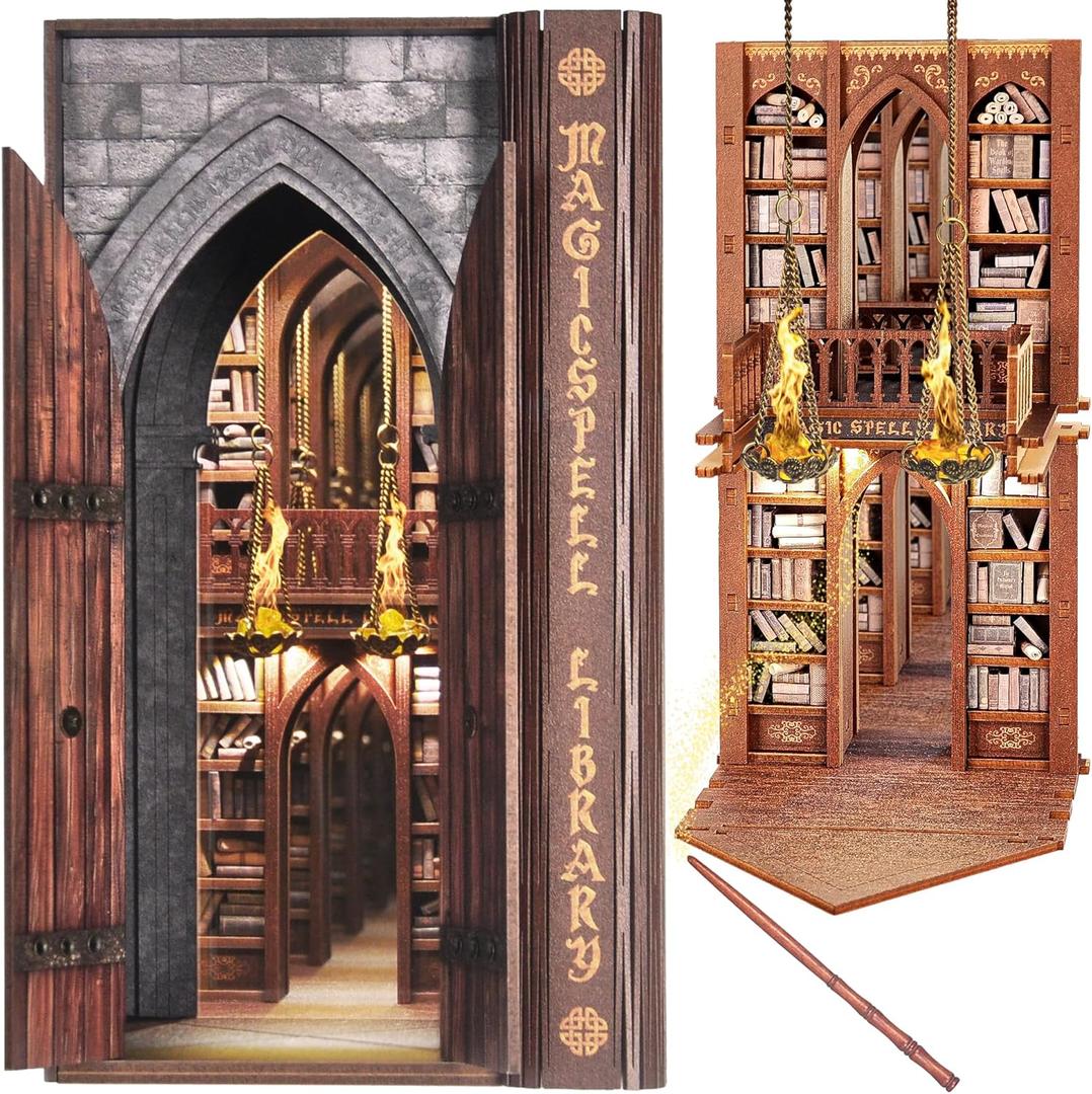 DIY Book Nook Kit for Adults, Infinite Magicspell Library Booknook with Flame Illusion