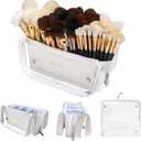 ROWNYEON Makeup Brush Bag, High Capacity Stand-Up Makeup Brush Holder, Travel Professional Cosmetic Bag Artist Organizer Bag Large Makeup Brush Case with Adjustable Divider (Brushes Not included) (White)