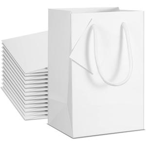 Sherr 50 Pcs White Gift Bags with Handles Tags 5.3 x 3.7 x 8.1 Inches Small Glossy Paper Bags Bulk Wedding Birthday Baby Shower Party Favor Gifts