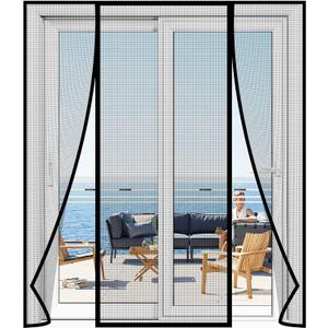 Magnetic Screen Door Upgraded PET Mesh Stronger Than Fiberglass and Polyester,Hands Free,Keeps Bugs Out,Pet & Kid Friendly,Suitable for Sliding Door,Large Patio Door and French Door-48''x80'' (Fit Door Size 4880 Inch Screen Size 5082 Inch, Black)