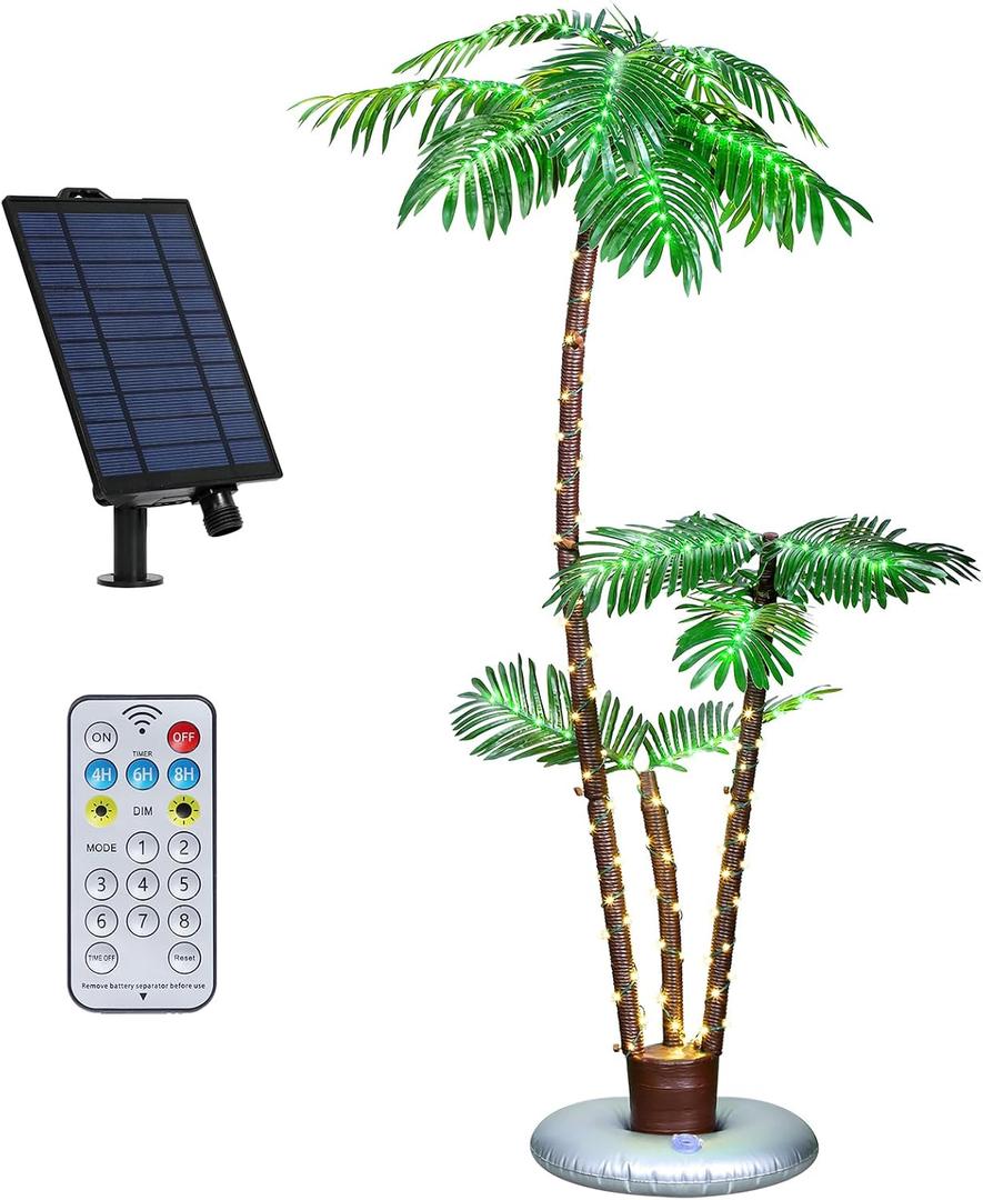 Solar Lighted Palm Tree 6FT Outdoor Christamas Tree Decoration, 8 Modes Tropical Palm Tree Fake Plant Light for Patio Pool Yard Home Party Decor