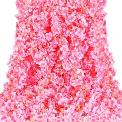 Nuenen 14 Pack 94.4ft Artificial Cherry Blossom Vines Cherry Blossom Flower Garland Hanging Silk Cute Room Decor for Japanese Kawaii Bedroom Party Wedding Spring Home Decorations (Peach Pink)