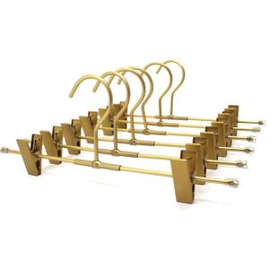 Pants Hangers Gold Aluminum Skirt Hanger 2-Adjustable Clips Heavy Duty Clothes Hangers Space Saving Durable Hanger 11.8" Closet Organizer for Pant,Pack of 10