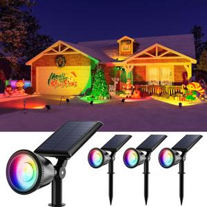 4 Pack Color Changing Solar Powered LED Spotlights Outdoor Waterproof Ultra Bright Sunset Spot Lights for Christmas Decorations, Snowman, Santa Claus, Outside Landscape Uplights for Wall, Garden, Yard