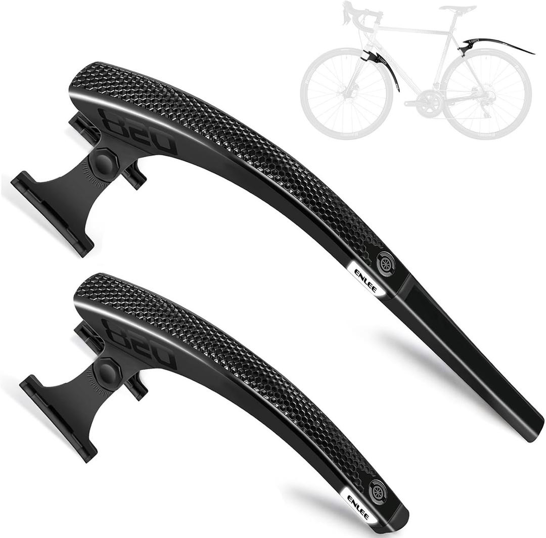 ENLEE 2pcs Bike Fender Set - Reflective Road/Gravel/Folding Bicycle Fender, Lightweight Waterproof Front and Rear Bike Mud Guard, Suitable for Bicycle Tire Width: 23-35mm(only fit disc Brake), Black