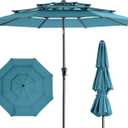 HOMSHADE 9FT 3-Tiers Outdoor Patio Umbrella with 5-Year Fade Resistant,Vented Outdoor Commercial Market Umbrella with UPF50+ UV Protection & Push Button Tilt and Crank for Pool,Backyard(Light Blue)