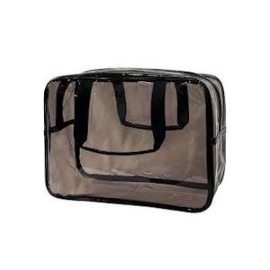 Black Holographic Star Cosmetic Bag for Women 11.8x5.1x8.2 Inches Portable Travel Toiletry Bag with Handles,Durable PVC Material,Zipper Design-Ideal Large Clear Makeup Organizer