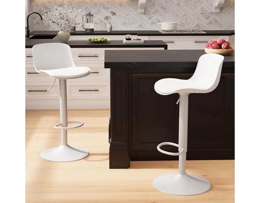 Kidol & Shellder Bar Stools Set of 2 Adjustable Swivel Counter Height Stools, Modern PU Leather Upholstered with Back Solid Color Barstools for Kitchen Island White