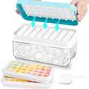 Ice Cube Tray with Lid and Bin, ZZWILLB 64 pcs Ice Trays for Freeze with 2 Trays, Ice Cube Pop Out Tray for Freezer, Ice Cube Molds, BPA Free, Easy Release Stackble Spill-Resistant (Blue)