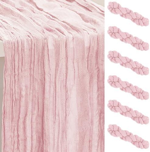 6 Pack Dusty Pink Cheesecloth Table Runner 35x120 Inch 10Ft Rustic Gauze Cheese Cloth Table Runner Sheer Cheesecloth Table Runners for Wedding Party Bridal Shower Decoration