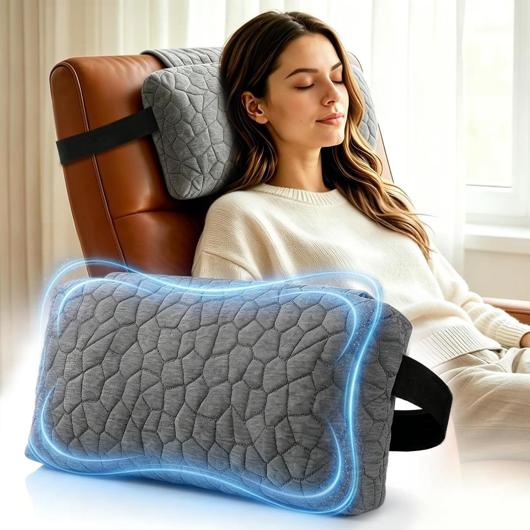SUPA MODERN Adjustable Headrest Pillow for Recliner, Armchair & Sofa Breathable, Non-Slip Shredded Memory Foam with Washable Cover for Neck Support & Pain Relief (Straps), Medium